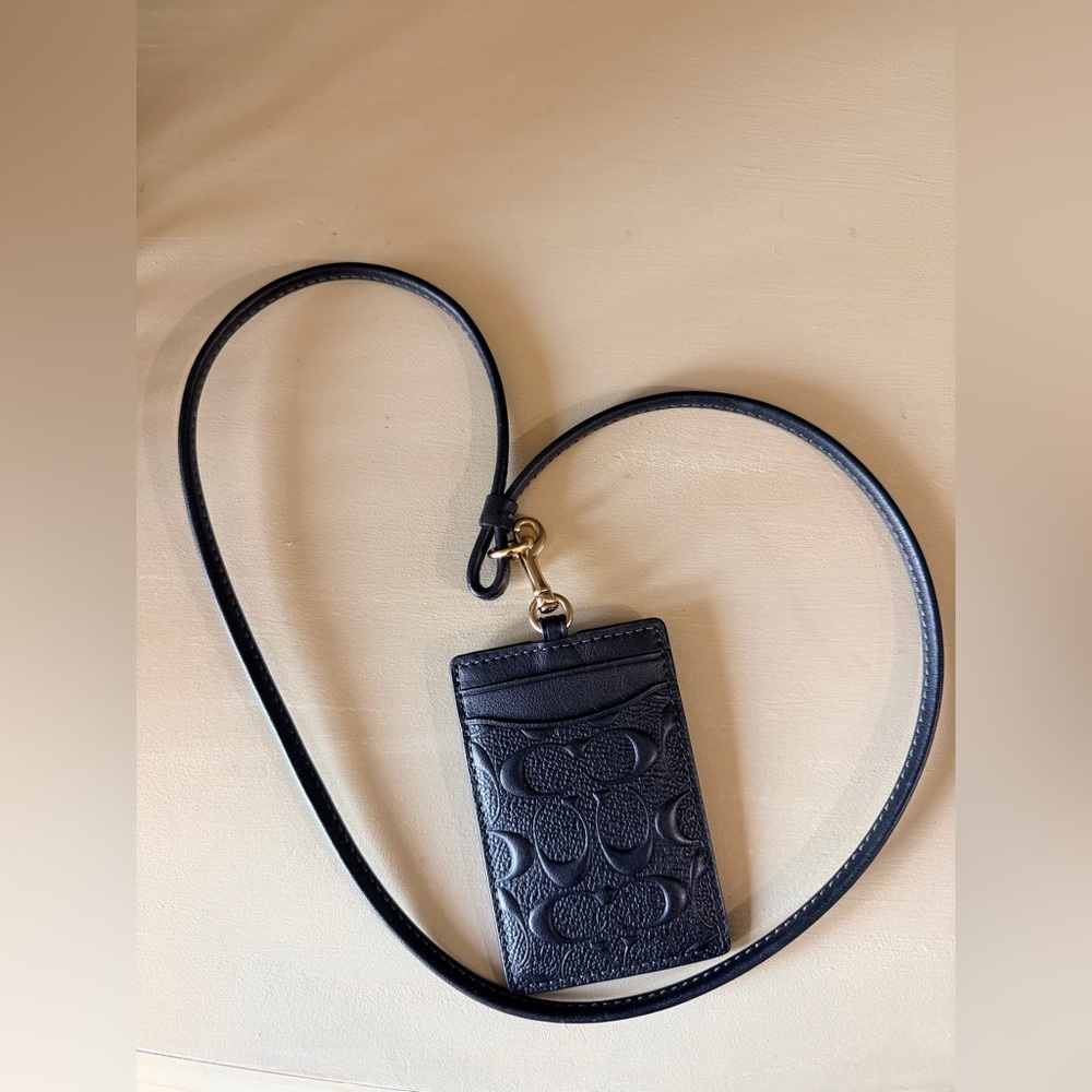 Coach Black Raised Signature Print Lanyard ID / Badge / Card Holder